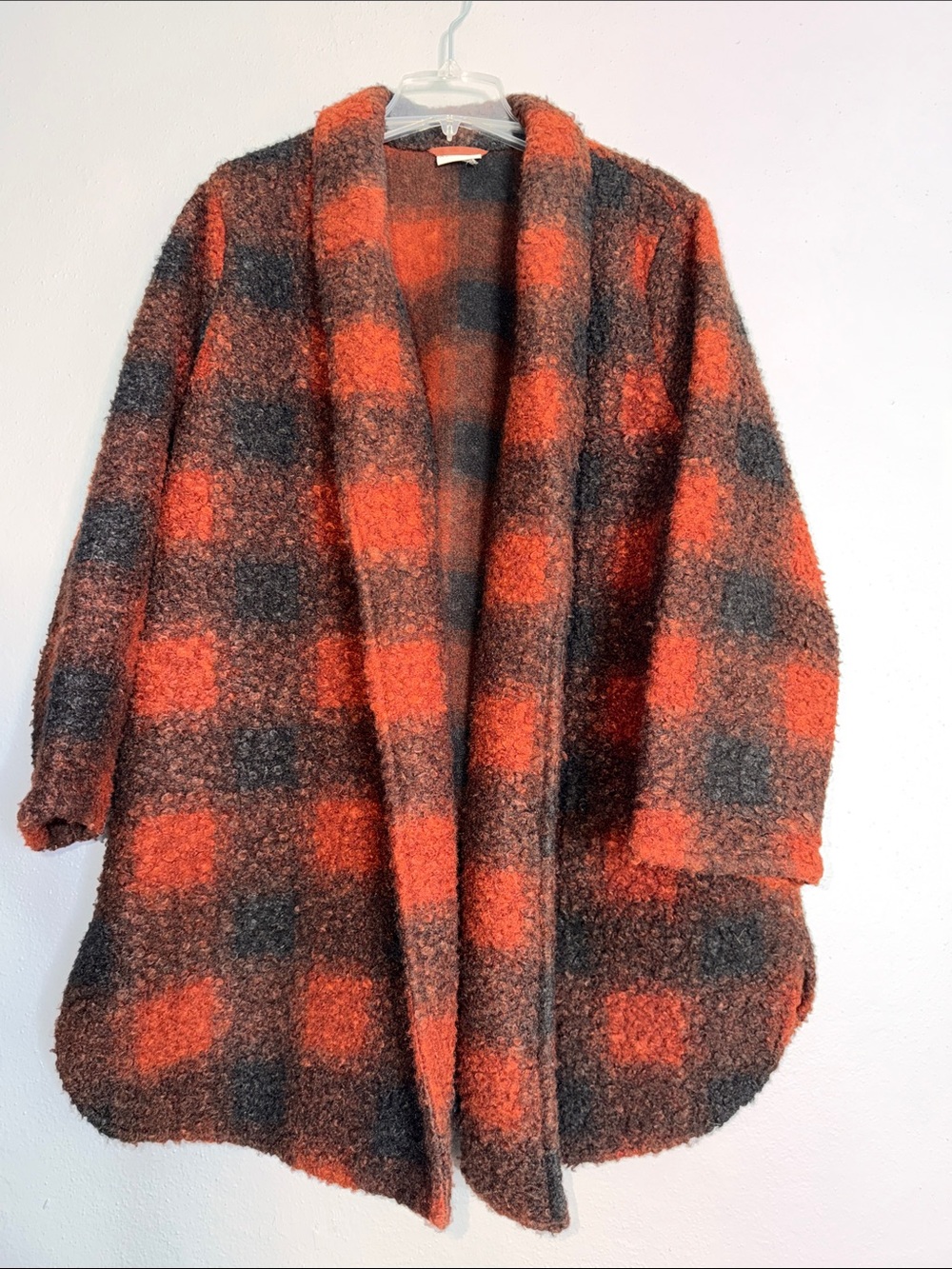 Ava & Via Rust and Gray Plaid Teddy Coat